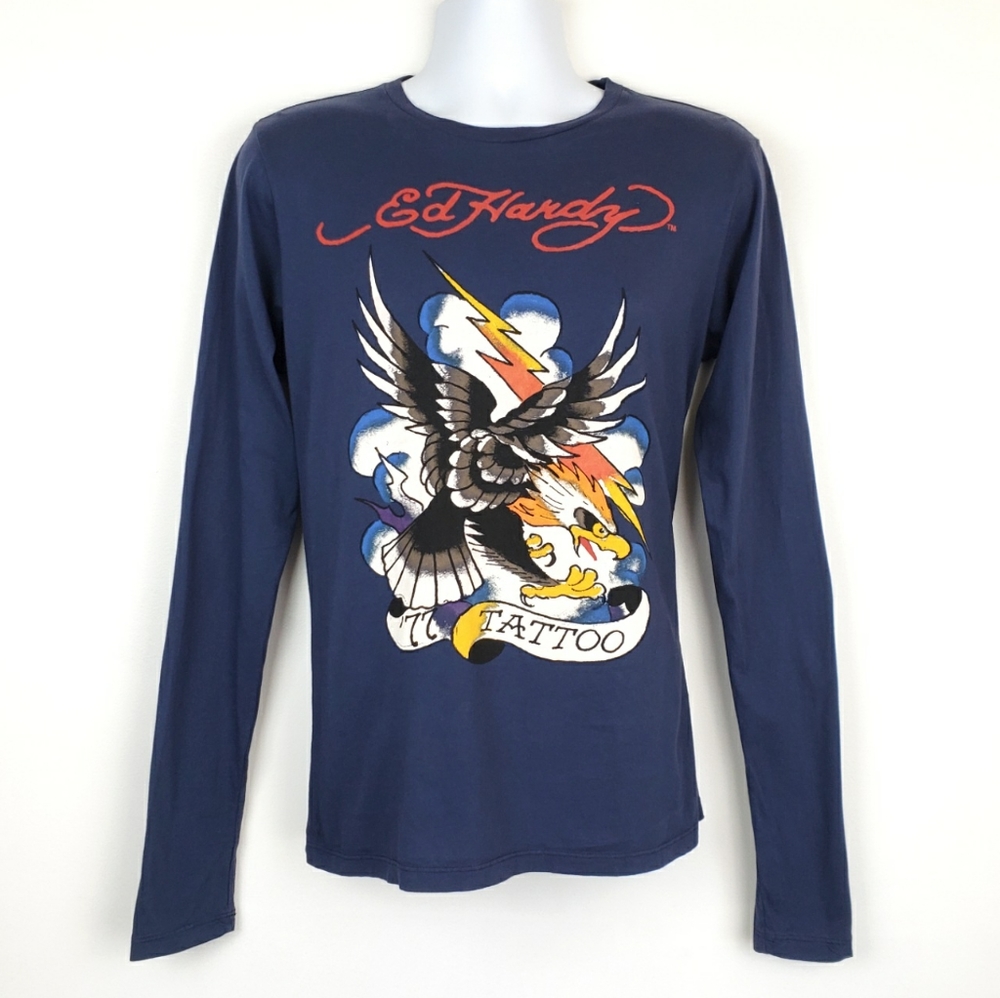 Ed Hardy Navy Long Sleeve w/Graphic, Size S